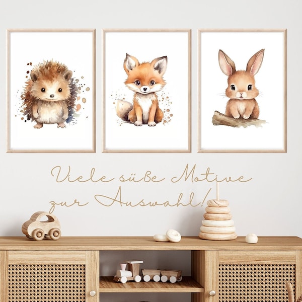 Waldtiere Poster, Wandbilder Set oder einzeln A4 A5, Bilder Kinderzimmer Waldtiere, Poster Kinderzimmer, Geschenk Kinder Babyzimmer Wanddeko