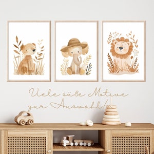Poster Safari Kinder beige Wanddeko Kinderzimmer Safari Wandbild Kinderzimmer Safari Bilder Kinderzimmer Safari Geschenk Babyparty Löwe