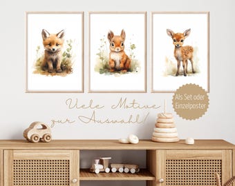 Forest Animals Poster, Set or Individual, Pictures nursery Room Forest Animals, Poster nursery Forest Animals, Nursery Deco, Birth Gift