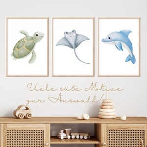Kinder Poster Meerestiere Wandbilder Set Bilder Kinderzimmer Meerestiere Poster Kinderzimmer Geschenk Kinder Babyzimmer Wanddeko Schildkröte