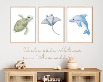 Kinder Poster Meerestiere Wandbilder Set Bilder Kinderzimmer Meerestiere Poster Kinderzimmer Geschenk Kinder Babyzimmer Wanddeko Schildkröte