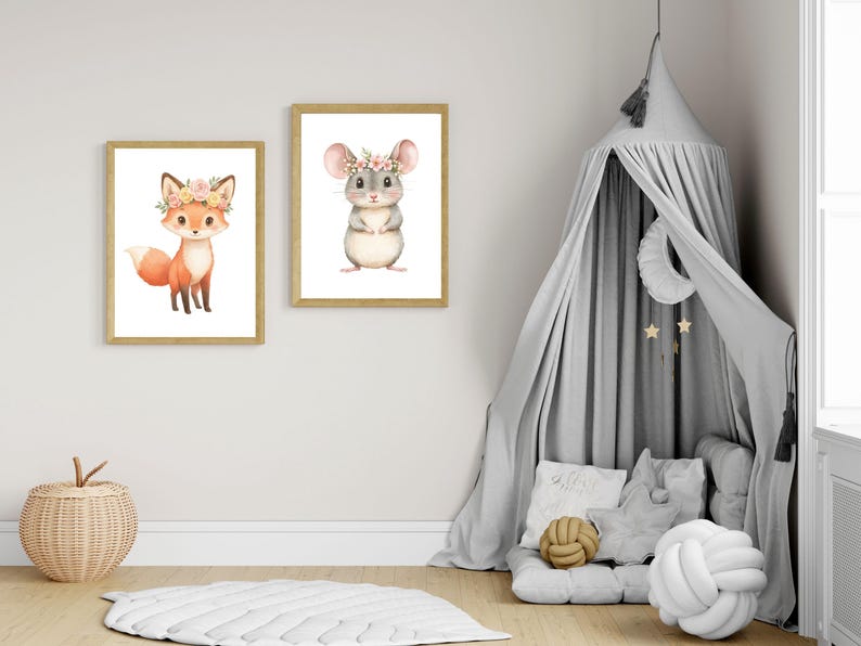 Kinder Poster Waldtiere Set Bilder Kinderzimmer Waldtiere Wanddeko Poster Kinderzimmer Waldtiere Babyzimmer Deko Geschenk Geburt neutral
