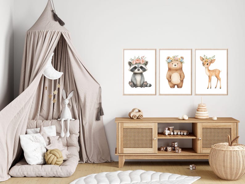 Kinder Poster Waldtiere Set Bilder Kinderzimmer Waldtiere Wanddeko Poster Kinderzimmer Waldtiere Babyzimmer Deko Geschenk Geburt neutral
