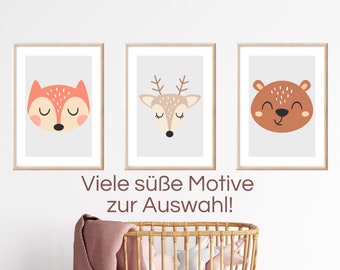 Waldtiere Poster Boho, Wandbilder Set oder einzeln, Bilder Kinderzimmer, Poster Kinderzimmer Boho Regenbogen Babyzimmer Boho Deko