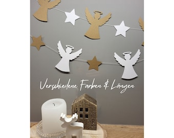 Weihnachtsgirlande Engel, Girlande mit Weihnachtsengel Sterne, Fensterdeko Weihnachten, Türschmuck, Skandi Deko, Weihnachtsdeko zum hängen