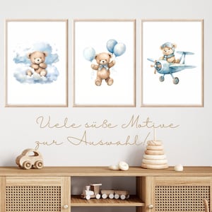 Teddy Poster blau Junge Set Bilder Kinderzimmer Teddy Poster Kinderzimmer Junge Geschenk Babyzimmer Junge Deko blau Geschenk Geburt Teddy