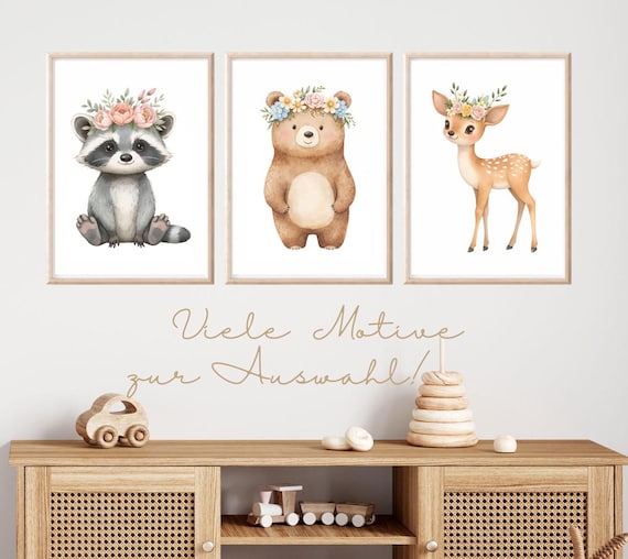 Kinder Poster Waldtiere Set Bilder Kinderzimmer Waldtiere Wanddeko Poster Kinderzimmer Waldtiere Babyzimmer Deko Geschenk Geburt neutral