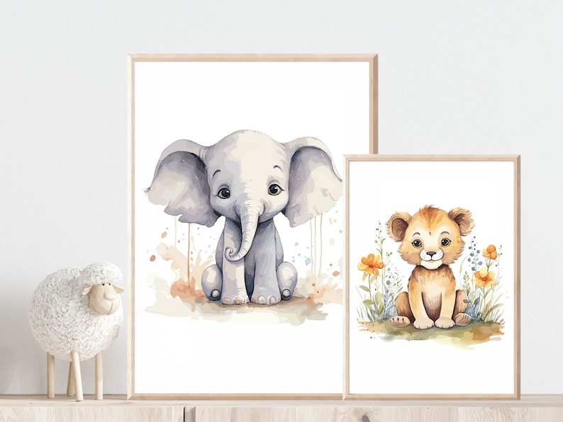 Poster Safari Kinder Wanddeko Kinderzimmer Safari Wandbild Kinderzimmer Safari Bilder Kinderzimmer Safari Geschenk Babyparty Löwe Poster