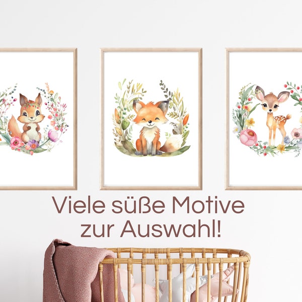 Forest animals poster, wall picture set or individually A4 A5, pictures for children's room forest animals, poster for children's room, gift for children's baby room wall decoration