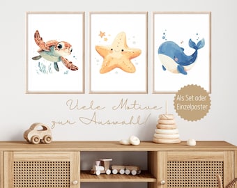 Kinder Poster Meerestiere Wandbilder Set Bilder Kinderzimmer Meerestiere Poster Kinderzimmer Geschenk Kinder Babyzimmer Wanddeko Schildkröte