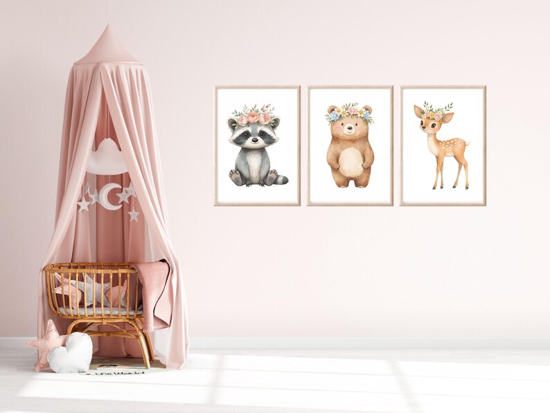 Kinder Poster Waldtiere Set Bilder Kinderzimmer Waldtiere Wanddeko Poster Kinderzimmer Waldtiere Babyzimmer Deko Geschenk Geburt neutral