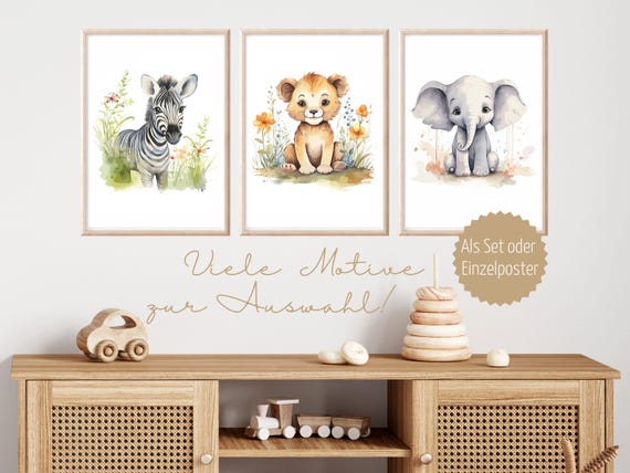 Poster Safari Kinder Wanddeko Kinderzimmer Safari Wandbild Kinderzimmer Safari Bilder Kinderzimmer Safari Geschenk Babyparty Löwe Poster