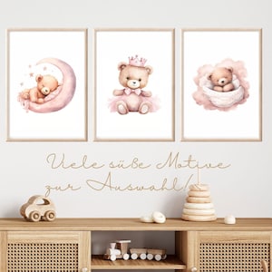 Teddy Poster Rosa Mädchen Set Bilder Kinderzimmer Teddy Poster Kinderzimmer Mädchen Geschenk Babyzimmer Mädchen Deko Rosa Geschenk Geburt