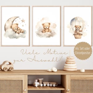 Poster Set Teddy beige Baby Bilder Kinderzimmer Teddybär Poster Kinderzimmer Geschenk Kinder Babyzimmer beige Deko Geburt Geschenk neutral