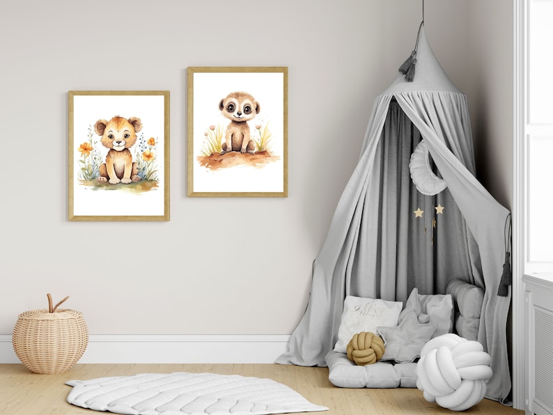 Poster Safari Kinder Wanddeko Kinderzimmer Safari Wandbild Kinderzimmer Safari Bilder Kinderzimmer Safari Geschenk Babyparty Löwe Poster