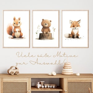 Waldtiere Poster, Wandbilder Set oder einzeln A4 A5, Bilder Kinderzimmer Waldtiere, Poster Kinderzimmer, Geschenk Kinder Babyzimmer Wanddeko