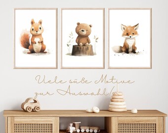 Waldtiere Poster, Wandbilder Set oder einzeln A4 A5, Bilder Kinderzimmer Waldtiere, Poster Kinderzimmer, Geschenk Kinder Babyzimmer Wanddeko