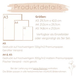 May include: A product details page with three blank paper sizes: A3 (11.7 x 16.5 inches), A4 (8.3 x 11.7 inches), and A5 (5.8 x 8.3 inches). Text details the paper sizes in centimeters and describes the paper quality and shipping options.