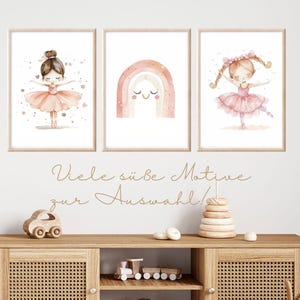 Poster Mädchen Ballerina Deko Kinderzimmer Mädchen Ballerina Wandbild Kinderzimmer Regenbogen Bilder Geschenk Mädchen Ballerina rosa Deko