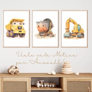 Poster Baustellenfahrzeuge Wanddeko Kinderzimmer Bagger Wandbild Kinderzimmer Krahn Bilder Kinderzimmer Junge Geschenk Babyparty Junge