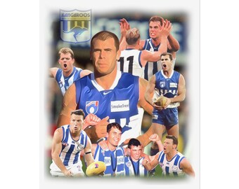 Vintage AFL Poster | Wayne Carey, Brett Harvey Glenn Archer North Melbourne Kangaroos | 90s Inspired t shirt Australian Rules Football