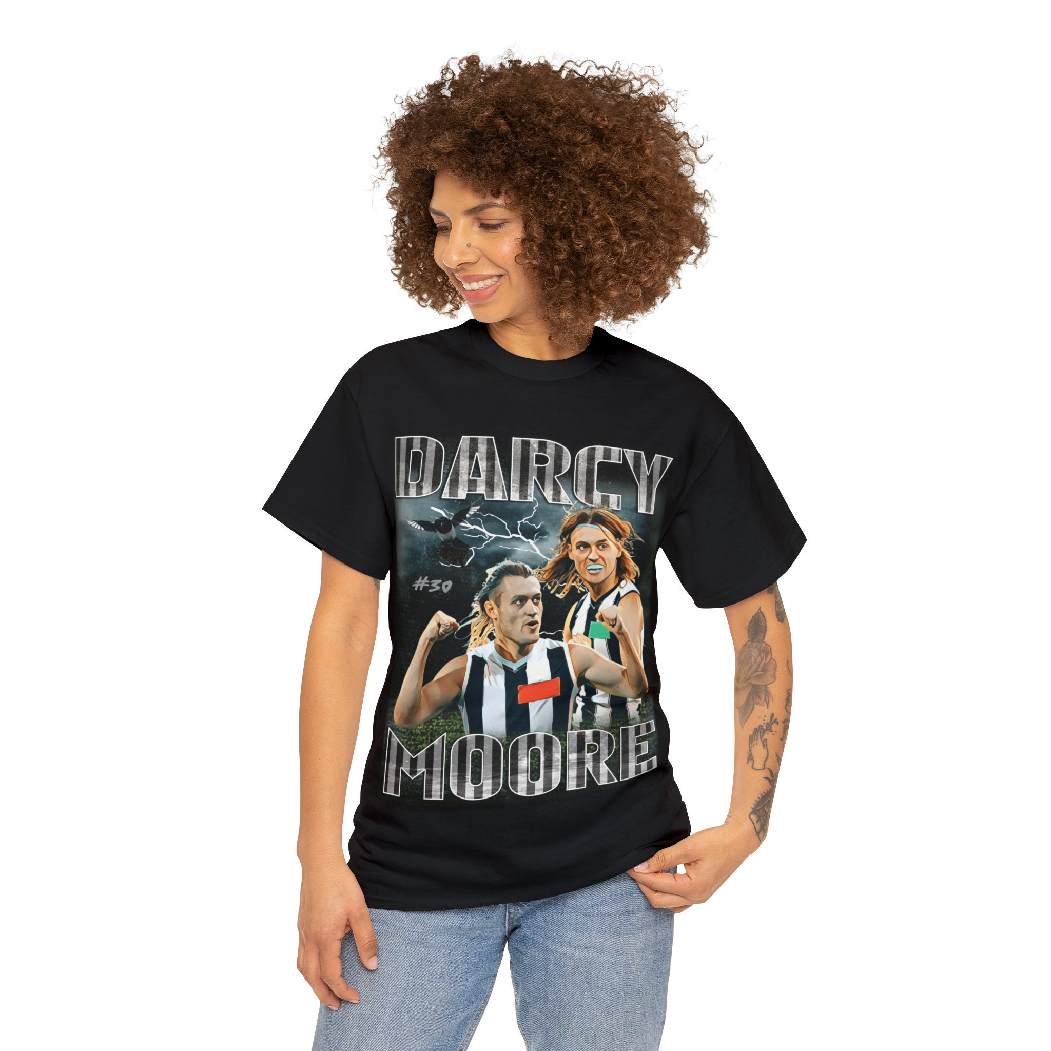 Vintage AFL T shirt Collingwood Magpies Darcy Moore 90s Inspired T