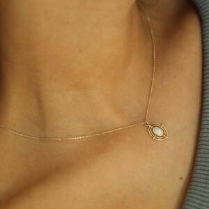 14K Solid Gold Opal Necklace, 14K Solid Gold White Opal Necklace Chain, Gold Opal Pendant, Birthstone Jewelry, Statement Necklace, Best Gift