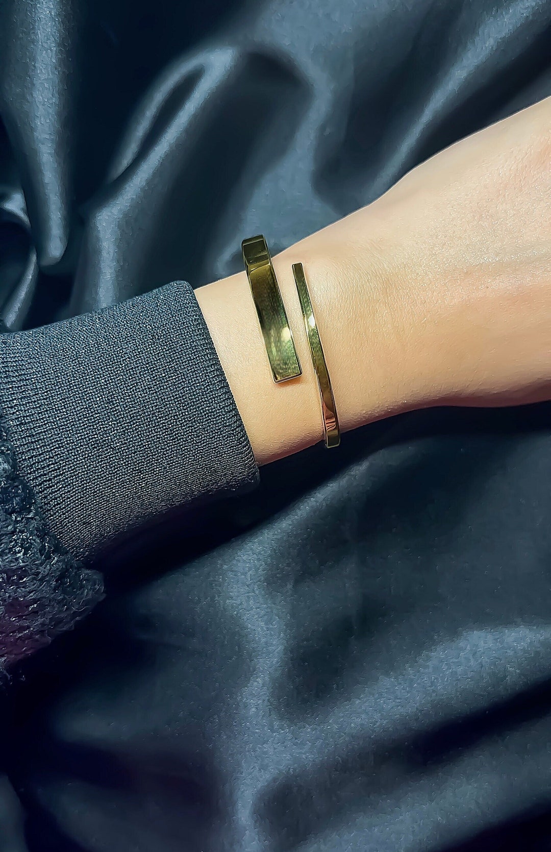 14k Solid Gold Nail Cuff Bracelet Bangle Dainty Cuff and Etsy