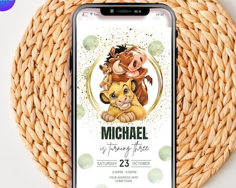 Watercolor Lion King Birthday Invitation: Safari Jungle Theme (Canva Template)