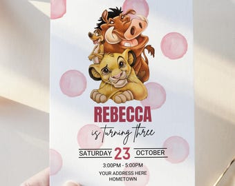 Watercolor Lion King Birthday Invitation: Simba Jungle Party (Digital Download)