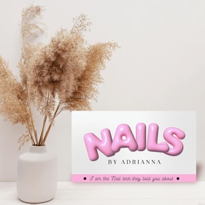 Pink Nail Visitenkarte Vorlage für Canva, Femininer, moderner Salon Branding, Girly Nagel Künstler Visitenkarte, Aesthetic Beauty Branding