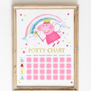 Peppa Schwein Töpfchen Diagramm, Peppa Trainings Diagramm für Mädchen, Kleinkind Diagramm, Peppa Schwein Label Diagramm, Belohnung Diagramm, Aufkleber Diagramm