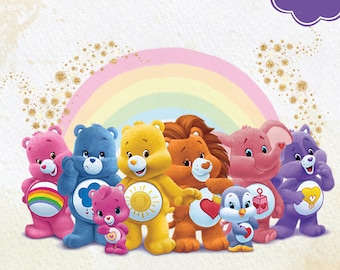 Care Bears Clipart: Rainbow Watercolor Illustration (PNG, Silhouette Cut File)