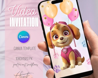 Puppy Sky Paw-ty Animated Birthday Invitation for girls