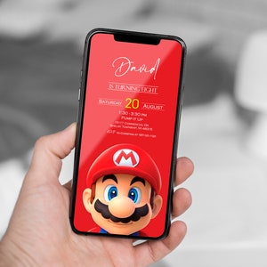 Electronic Super Mario birthday invitation, Video game Phone Text Electronic Email SMS Evite, Super mario movie party invites, Gamer invite