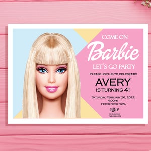 Modern Pink Doll Birthday Invitation: Let&#39;s Go Party (JPEG File)