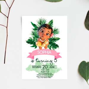 Moana invitations, baby Moana birthday invitations, Moana party invites, Tropical birthday invitation for girls