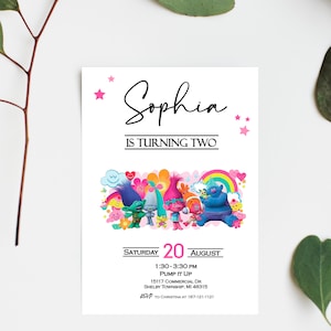 Trolls Birthday Invitation: Pastel Colors, Poppy Party (JPEG File)