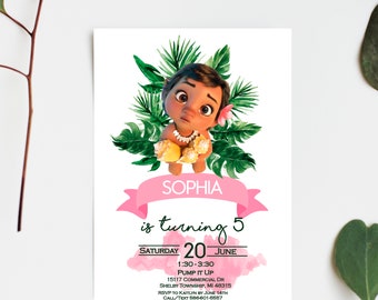 Faire-part d'anniversaire bébé Moana : invitations à une fête tropicale (imprimable)