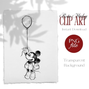 Clipart vintage di Topolino Acquerello retrò Clip art di Topolino Disegno di schizzo di Topolino Illustrazione di Topolino File PNG ad alta risoluzione
