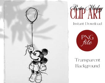 Vintage Micky Maus Skizze Clipart: Retro Aquarell PNG (Digital Download)