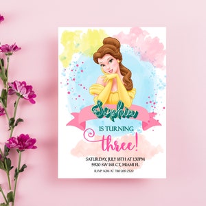 Princess Belle Birthday Invitation: Beauty and the Beast (JPEG File)