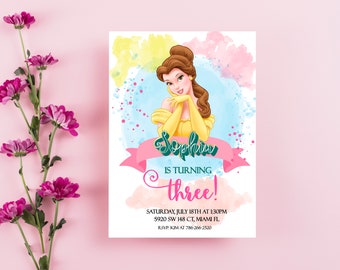 Princess Belle Birthday Invitation: Beauty and the Beast (JPEG File)