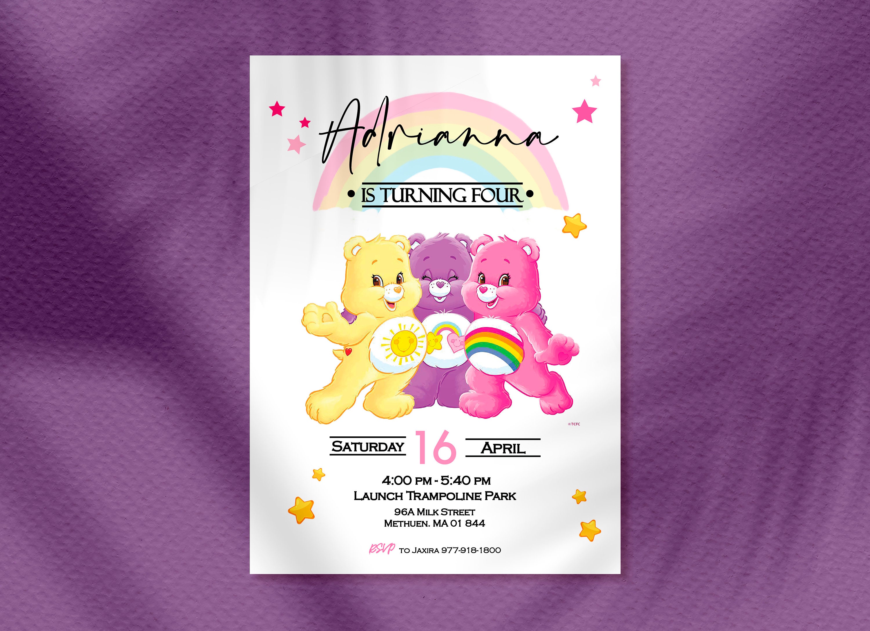 Care Bear inspired Birthday invitations - 25 printed