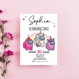 Girl gamer birthday invitations, Video game party invites for girls, Among us invitation for girls, Game invitation, Game invite for girls