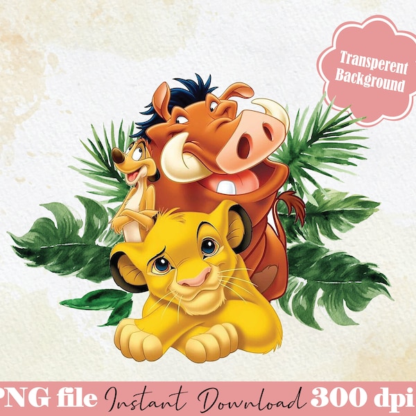 Lion king clipart, Lion king PNG, Lion king illustration, sublimation, T-shirt design, Simba Timone Pumba  Instant download Cut file