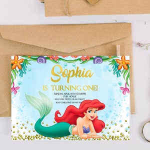 The little mermaid digital invitation, The little mermaid birthday invitations, Princess Ariel party invites, Under the sea party invitation