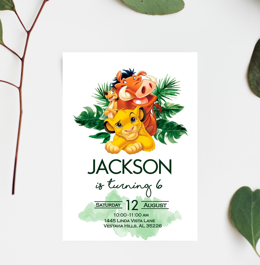 Lion King Birthday Invitation Template, Lion King Party Invites, Jungle