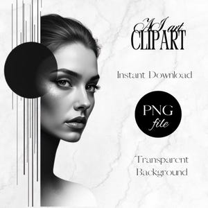Abstracte vrouw gezicht clipart, zwart-wit AI gegenereerde clipart, minimalistisch vrouwelijk portret, digitale zeer fijne tekeningen, modern gezicht illustratie