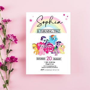 Little pony birthday invitations, My pony invitations, Little pony party invites, Pastel colors girl birthday invitation, Rainbow birthday
